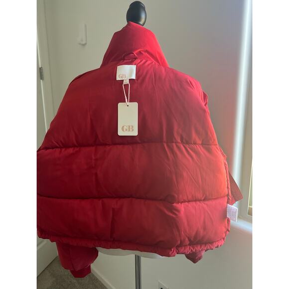NWT GB Red Puffer Zip Front High Neckline Functional Pockets Cropped Jacket XL - Picture 8 of 13